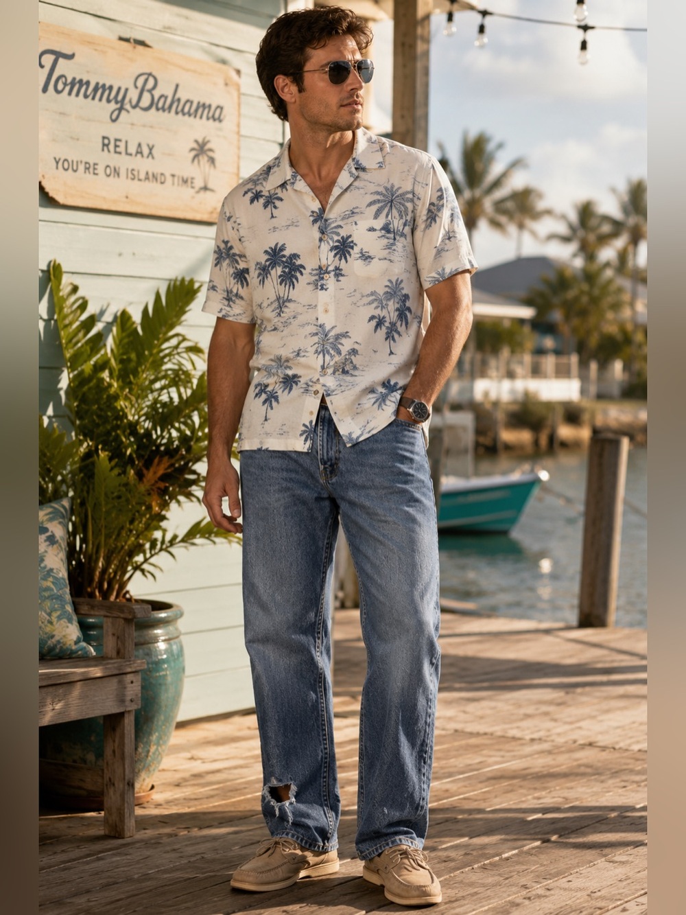 Tommy Bahama Indigo Palms Jeans Mens 34x30 Classic Fit Blue Denim Hole Leg